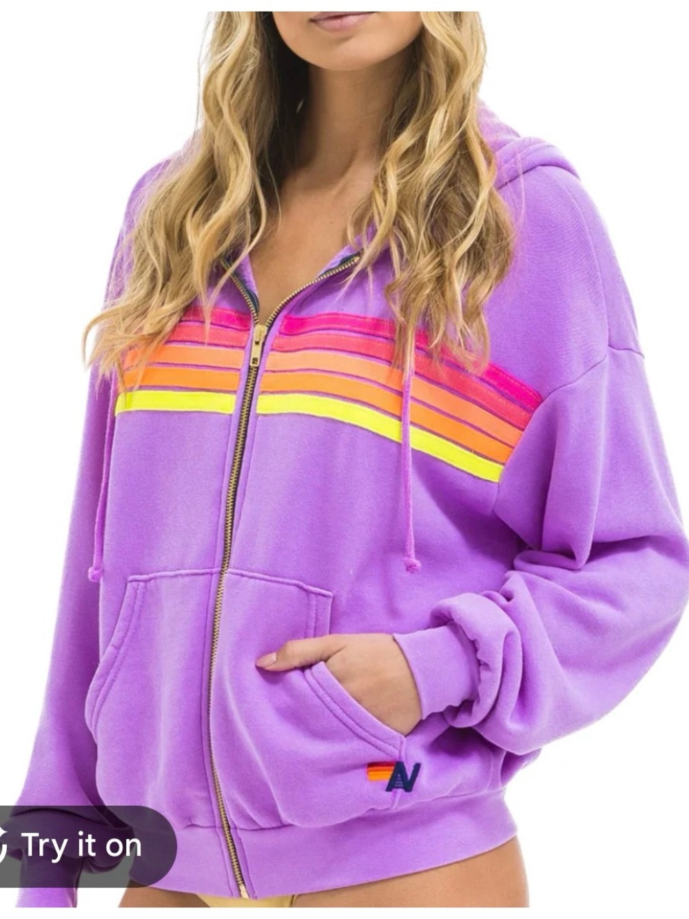 Lavender Zip-Up Hoodie Jacket with Neon Stripe Detail